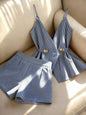 Women Striped 2 Piece Set V-neck Top Lace Up High Waist Pleated Wide Leg Shorts Summer Fashion Office Ladies Commuting Outfit