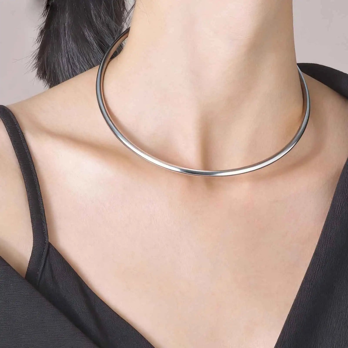 Dainty 4MM Wide Choker Necklace for Women,Silver Color Stainless Steel Necklaces, Torques Young Girls Gift Waterproof Jewelry