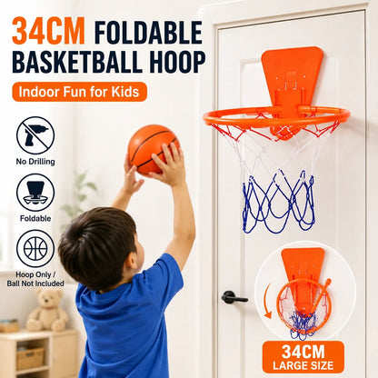 34cm Kids Basketball Hoop Foldable Wall Mounted Mini Basket Rim No Drilling Indoor Door Backboard Sports Toy for Children