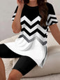 2025 Women New Slit Printed Top Round Neck T-shirt + Sports Shorts Fashionable Casual Women Sports Style Comfortable Shorts Suit