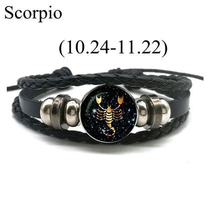 12 Zodiac Signs Leather Bracelet for Men Women Virgo Libra Scorpio Aries Taurus  Braided Rope Bracelets Birthday Gift Wholesale