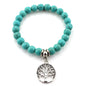 FTCY Women Bohemian Beaded Bracelet Fashion Turquoise Natural Stone Anti-Stress Yoga Geometric Pendant Elastic Cord Hand Chains