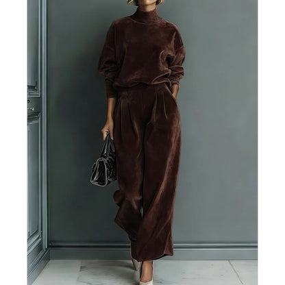 Autumn Winter Fashion High Collar Gold Velvet Long Sleeve Women's Suit