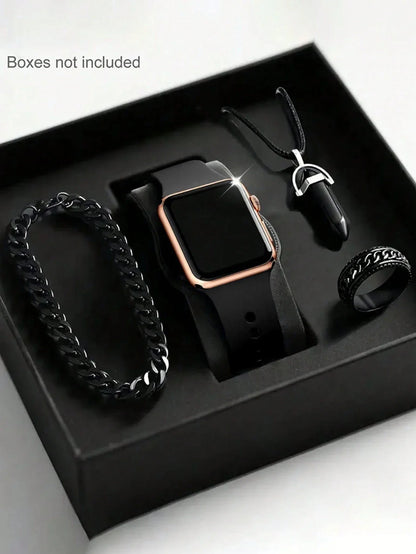 Men's LED Square Watch And Jewelry Set Birthday Gift Non-Smartwatch Box Not Included