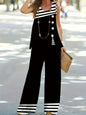 Printed Design Spring and Summer collection Black And White Stripes Pattern vacation style women's pants suit
