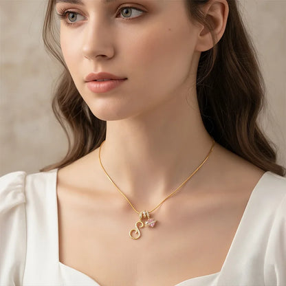 Fashion Letter Necklace for Women Pink Zircon Heart-shaped Pendant Suitable for Girls to Wear Personalized Gold-plated Jewelry
