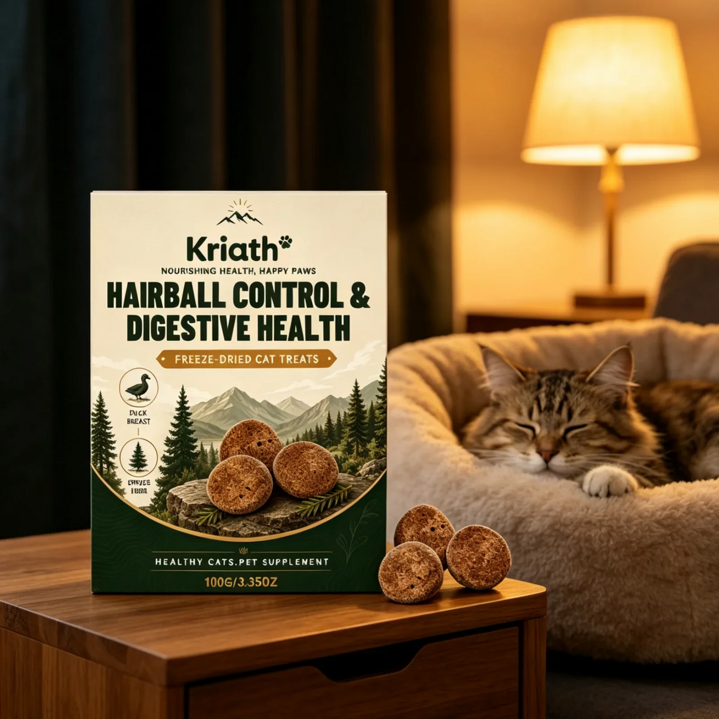 Kriath Freeze Dried Cat Treats Hairball Control Digestive Health Nutritional Balance Gentle Natural Ingredients Cat Supplement