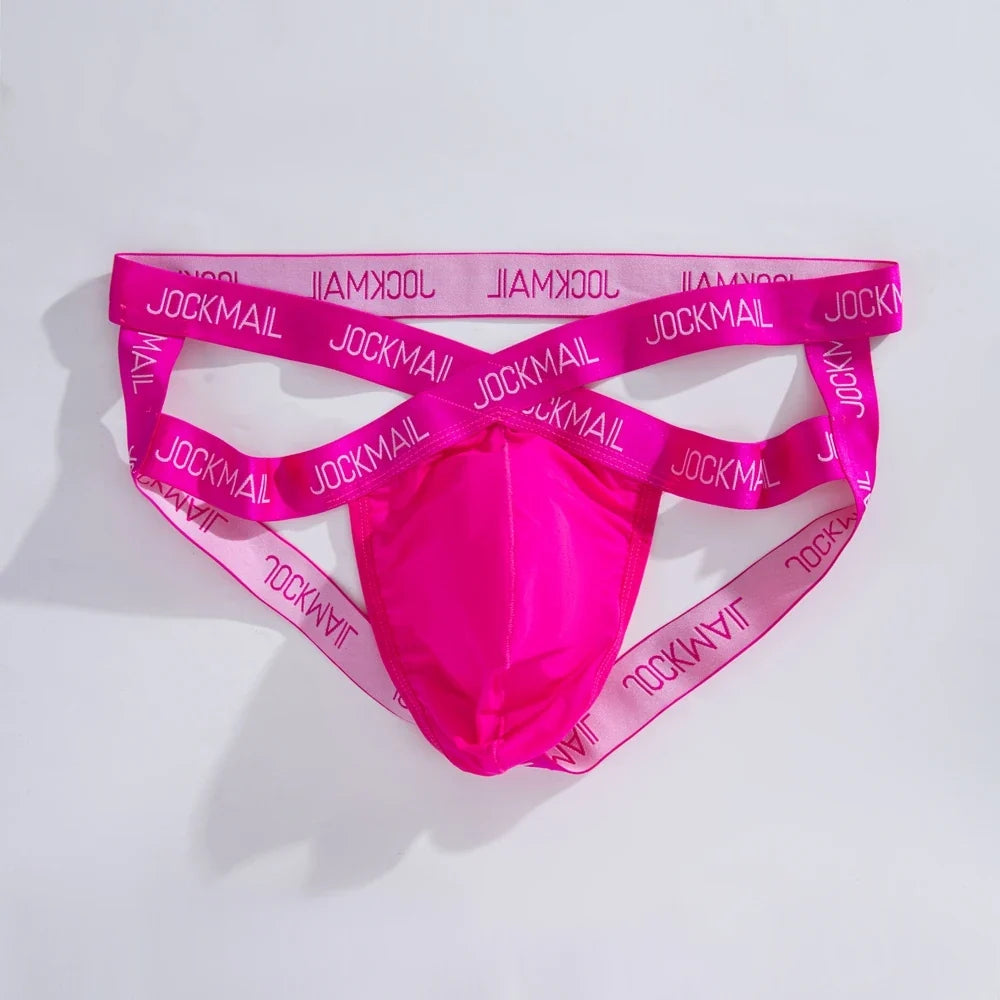 Men Jockstrap Briefs Panties V-shaped Low Waist Sexy Transparent Ice Silk Gay Underwear Sissy Thong Hip Lifting Straps Harness