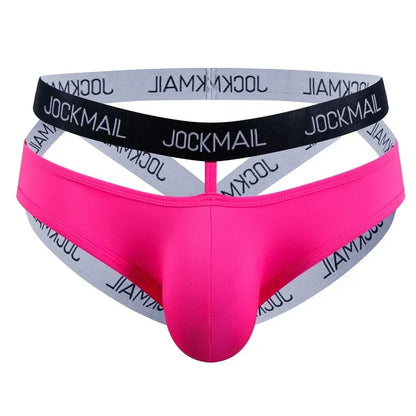 Jockmail Ice Silk Jockstrap Men Underwear Sexy Harness Thong G String Leg Ring Bondage Lingerie Hombre Strap Panties T-back