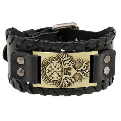 Trendy Viking Bracelet Nordic Rune Compass God Bird Charm Men's Bracelet New Fashion Leather Woven Jewelry Accessorie Party Gift