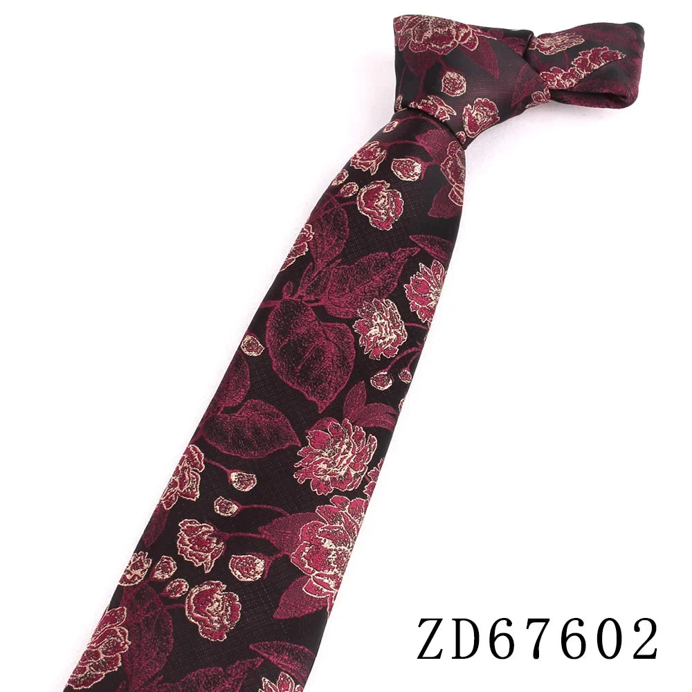 NEW 8cm Wide Tie For Man Jacquard Necktie Luxury Flower Business Neck Tie Suit Cravat Dark Red Ties For Wedding Party Men Gift