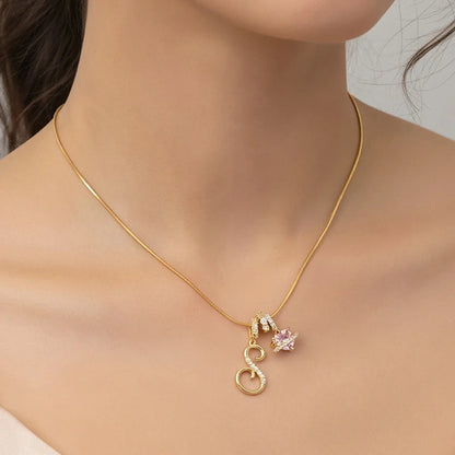 Fashion Letter Necklace for Women Pink Zircon Heart-shaped Pendant Suitable for Girls to Wear Personalized Gold-plated Jewelry