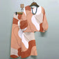 Print Suit Women Two Piece Pant Sets Long Sleeve Round Neck Tops Shirt Wide Leg Pants Loose Elegant Lady Bohemian Suits