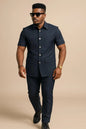 Safari Suits for Men Striped Men Suits with Short Sleeves 2 Pieces Set Summer Stripe Short Sleeve Shirt Pants Business Outfit