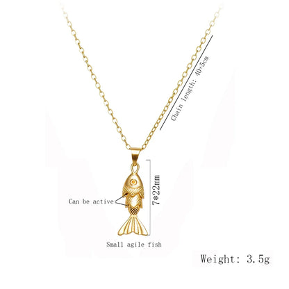 Trendy Gold-Plated Retro Personality Agile Small Fish Necklace for Women Anti-Allergic Fashionable Jewelry Accessory