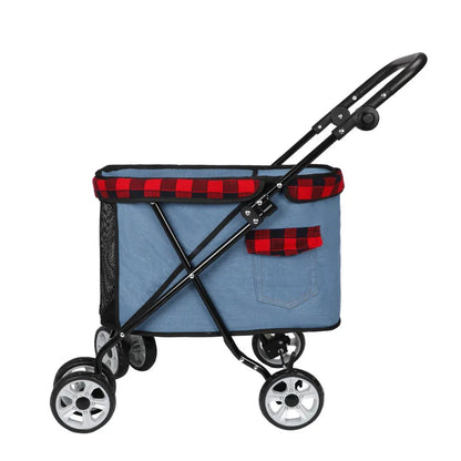 Folding Pet Stroller Cabin with Top Mesh Doo for Dogs and Cats Shock Absorber Swivel Front Wheel,Rear Wheel with Foot Brakes