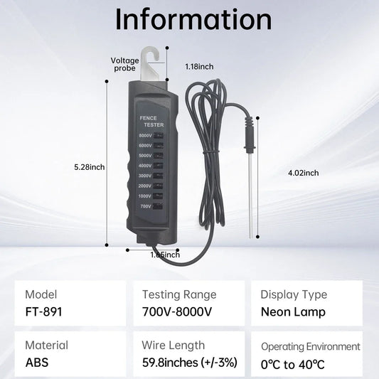 FT-891 Electric Fence Tester 700-8000V Electronic Fence Pulse Voltage Detector Ultimate Safety Suitable for Horse Dairy Far