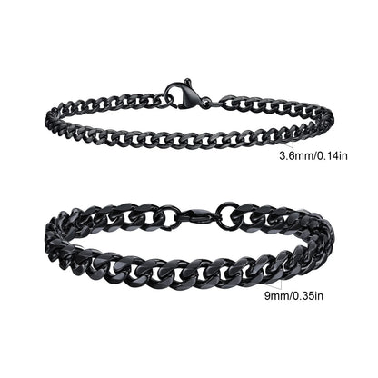 2pcs Men's Chain Bracelets, Stainless Steel Silver Gold Black Color