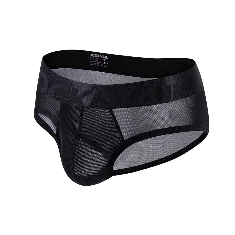 Jockmail Men Briefs Mens Panties Sexy Transparent Mesh Ice Silk Gay Men Underwear Sissy Men Underpants Ropa Interior Hombre