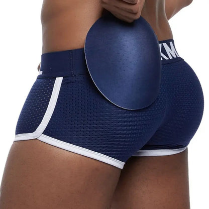 Jockmail Sexy Men Padded Underwear Mesh Boxer Briefs Buttocks Lifter Enlarge Butt Push Up Pad Underpants Penis Pouch Panties