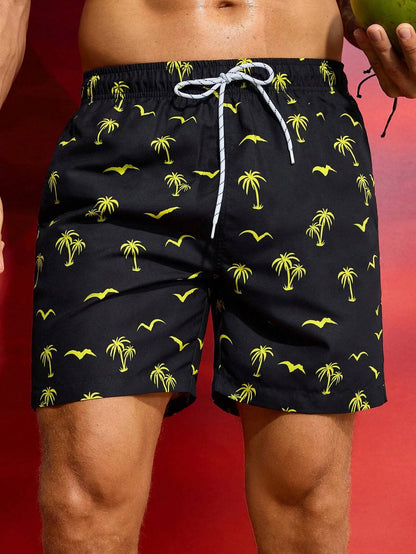 Men's Board Shorts Swim Shorts Swim Trunks Drawstring Elastic Quick Dry Short Beach Hawaiian Casual Black White Micro-elastic