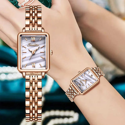 Women's Rectangular Pearl-Effect Dial Watch
