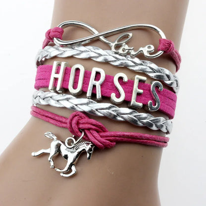 Helpushine Handmade Leather Horse Pendant Bracelet Fashionable Trendy Bracelet for Women and Girls