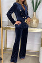 Fashion Slim Two Piece Sets For Women Elegant Double Breasted Splicing Velvet Long Sleeved Top And High Waist Straight Pant