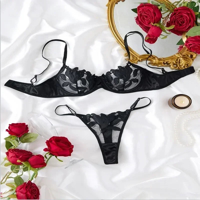 Tornova Sexy Lingerie Woman Lace Transparent Underwear Embroidery Brief Set Bra Kit Push Up Breves Sets Thin Erotic Bras New