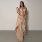 Chic Stripe Print Vest Pants Women Set Patchwork Slash Neck Bandage Top Pleated Asymmetry Trousers 2026 Summer Lady Outfit