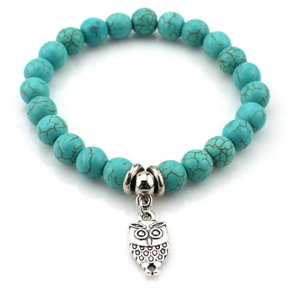 FTCY Women Bohemian Beaded Bracelet Fashion Turquoise Natural Stone Anti-Stress Yoga Geometric Pendant Elastic Cord Hand Chains