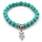 FTCY Women Bohemian Beaded Bracelet Fashion Turquoise Natural Stone Anti-Stress Yoga Geometric Pendant Elastic Cord Hand Chains