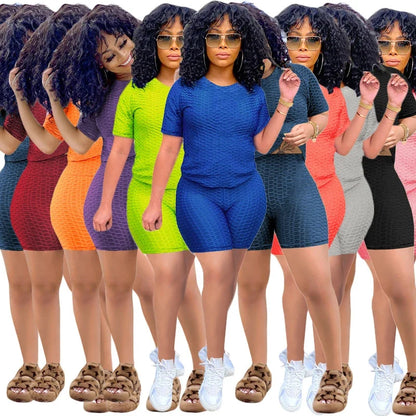 New Summer Round-Neck Solid Color Short-Sleeved Two-Piece Yoga Shorts