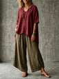 Summer New Loose Retro Short-sleeved T-shirt Trousers 2-piece Set Women's Fashion Irregular Top + Wide-leg Trousers Set Female