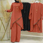 Women Eid Musulman Ensemble Muslim Sets Solid Blouses Wide Leg Pants Ramadan Morocco Two Pieces Dubai Kaftan Loose Modest