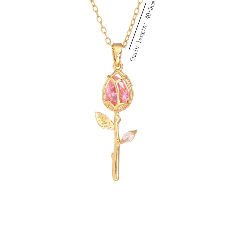Elegant Pink Crystal Butterfly Necklace for Women High-End Zircon Flower Pendant Fashionable Jewelry Gift