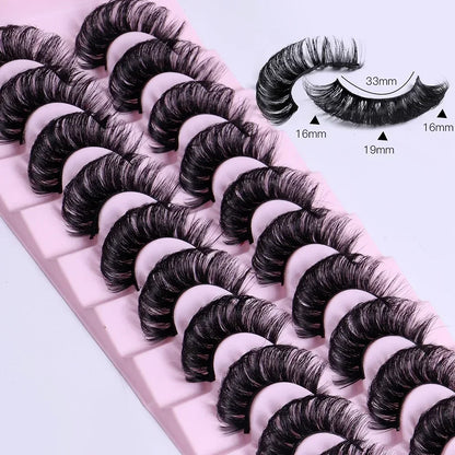 10 Pairs D Curl False Eyelashes Russian Volume Strip Lashes Fluffy Thick Wispy Fake Eyelashes for Party Stage Makeup