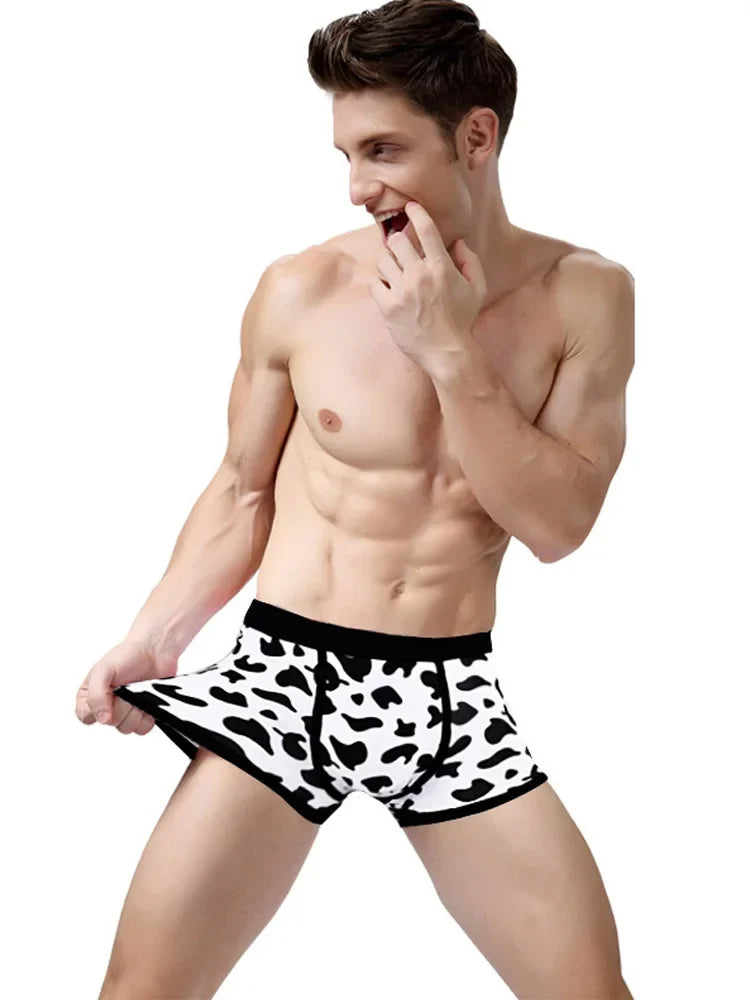 Men Sports Boxers Underwear Underpants Sport Black  L XL XXL Cartoon Cow Printing Ventilate Fashion Fitness Casual Comfortable