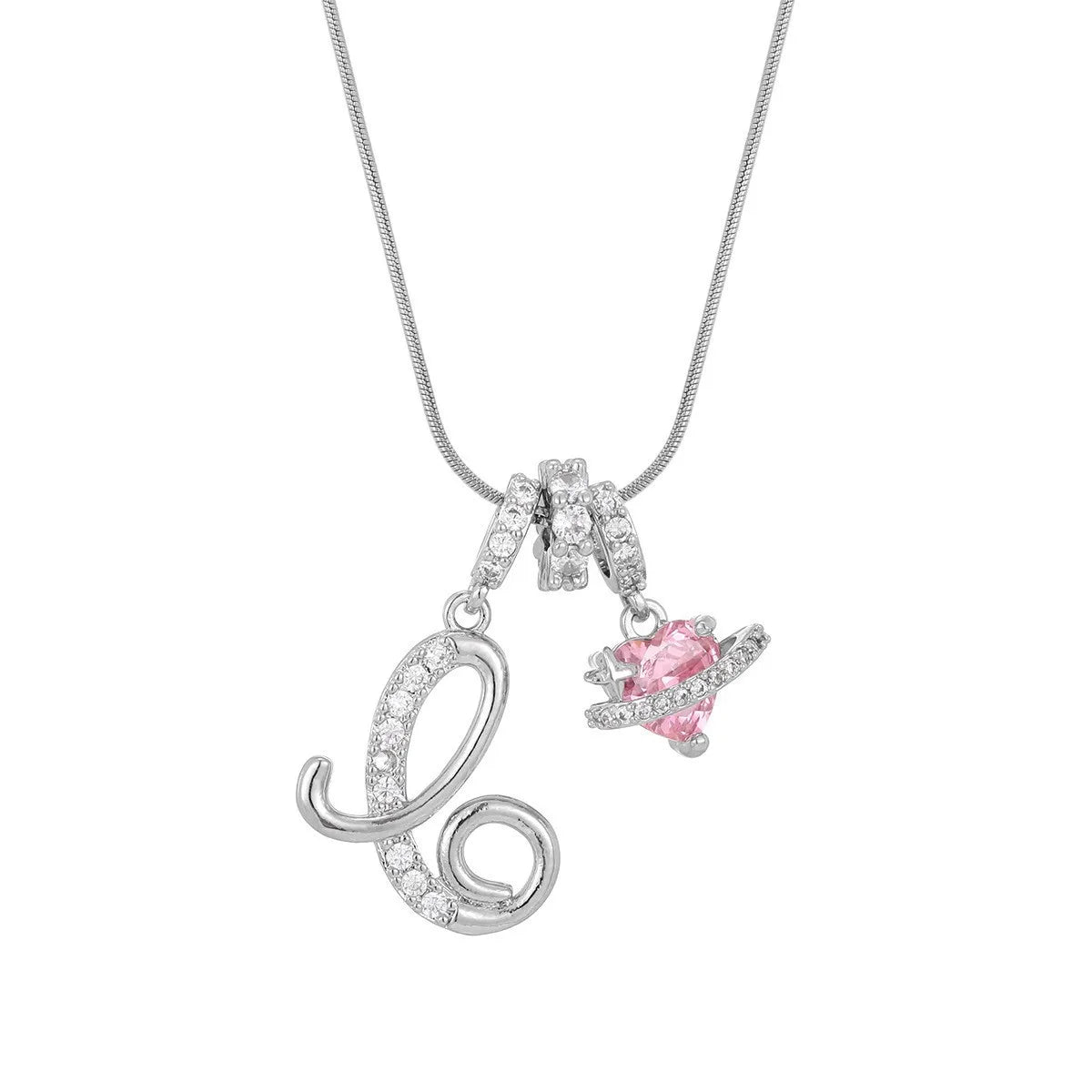 Fashion Letter Necklace for Women Pink Zircon Heart-shaped Pendant Suitable for Girls to Wear Personalized Gold-plated Jewelry