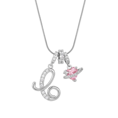 Fashion Letter Necklace for Women Pink Zircon Heart-shaped Pendant Suitable for Girls to Wear Personalized Gold-plated Jewelry