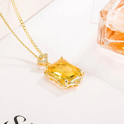 925 Sterling Silver Necklace Rectangular Zircon Pendant Necklace Women Fashion Simple Birthday Party Wedding Jewelry Gift