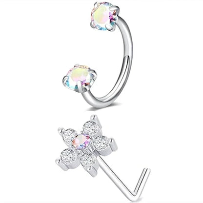 6/2pcs Horseshoe Nose Rings with L-Shape Nose Stud, Stainless Steel
