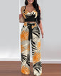 Women's Two Piece Sets Fashion Print Halter V-Neck Short Tank Suit Tops Long Pants Matching Set Summer Casual Female Slim Pants