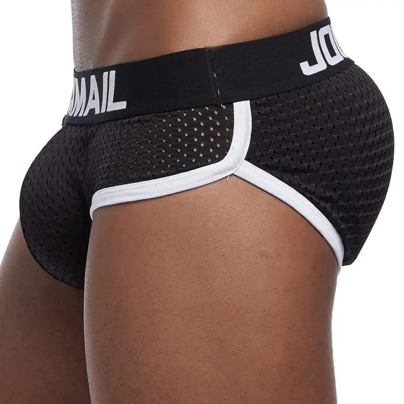 Jockmail Sexy Men Padded Underwear Mesh Boxer Briefs Buttocks Lifter Enlarge Butt Push Up Pad Underpants Penis Pouch Panties