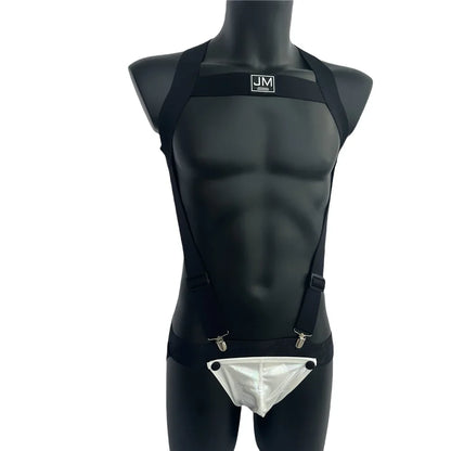 Sets Men Bodysuit Suspender Jumpsuits Nylon Jock Strap Harness Gay Underwear Jockstrap Laser Faux Leather Removable Penis Pouch