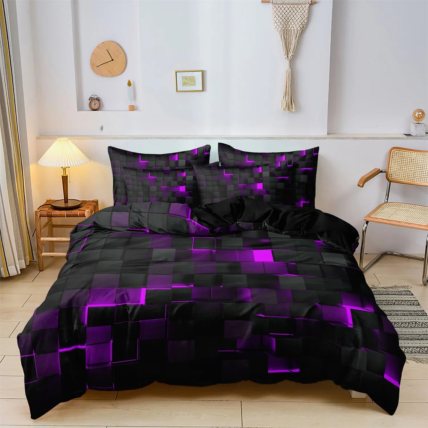 3pcs Luxurious Geometric Grid Plaid Print Soft Comfortable Duvet Cover