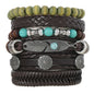Bohemia Turquoise Ethnic Men’s Leather Bracelets Vintage Multi Layer Flower Leaves Wooden Beads Braided Leather Bracelets