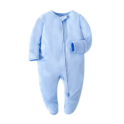 Unisex Newborn Baby Footed Pajamas Long Sleeve Zipper Romper Cotton Jumpsuit Solid White 0-12 Months Fashion Baby Clothes