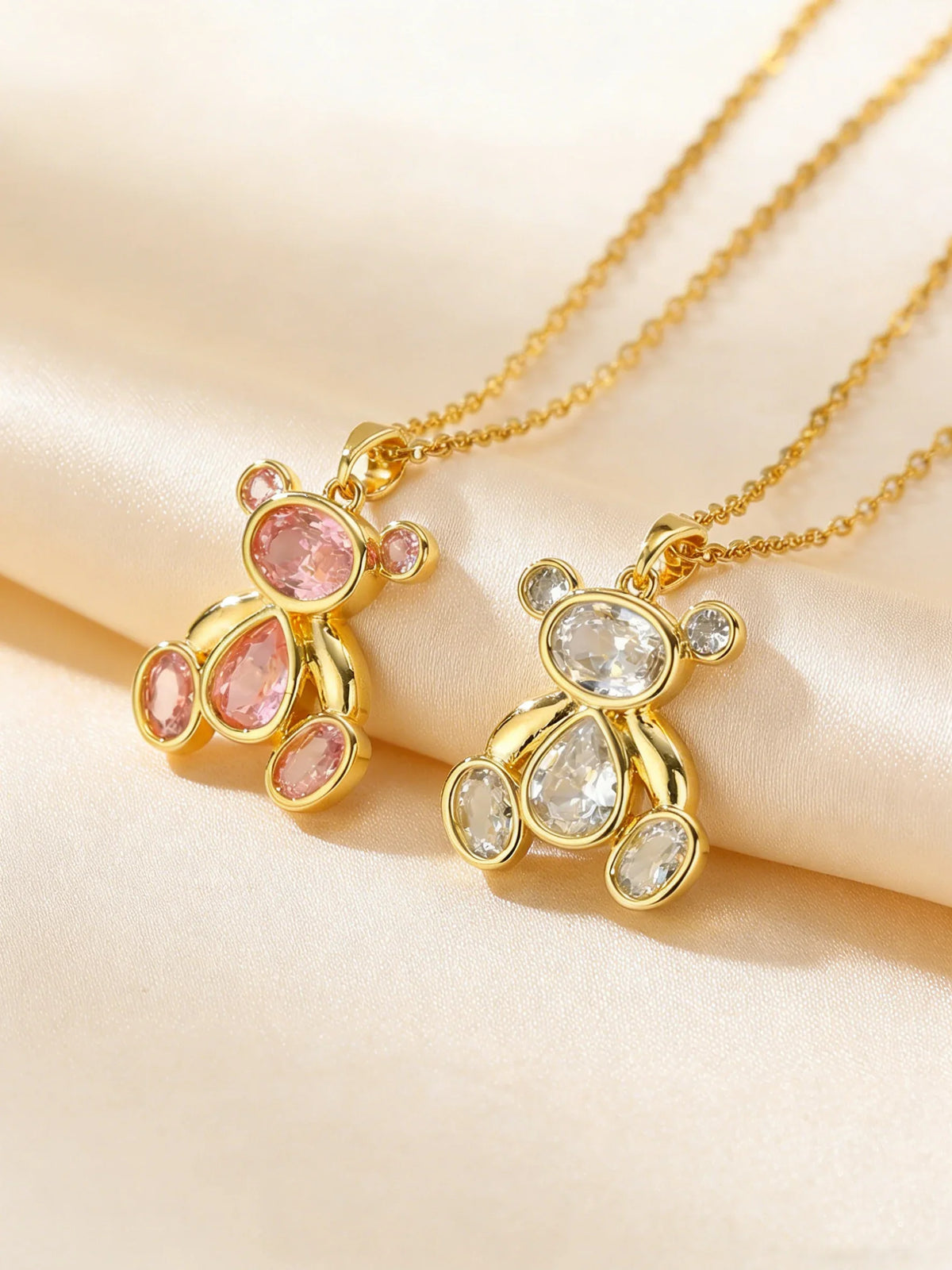 Delicate Cute Pink Zircon Bear Pendant Necklace for Women Girl, Stylish Animal Necklace, Exquisite Luxury Jewelry Accessories