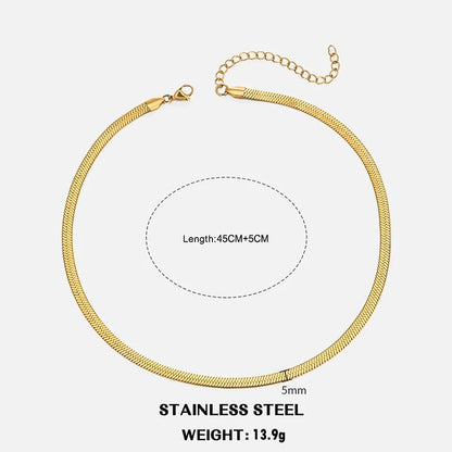 Hot Classic Unisex Flat Snake Chain Choker Necklace For Women Stainless Steel Herringbone Gold Silver Color Fashion Jewelry Gift